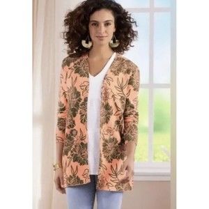 Soft Surroundings Cardigan Desert Rose Peach Dreams Open Front Floral Medium